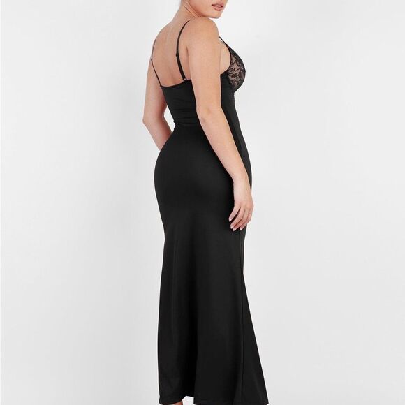 POPILUSH The Shapewear Dress Lace Slip Split Maxi black Size M NWT in packaging‎ - Picture 3 of 8